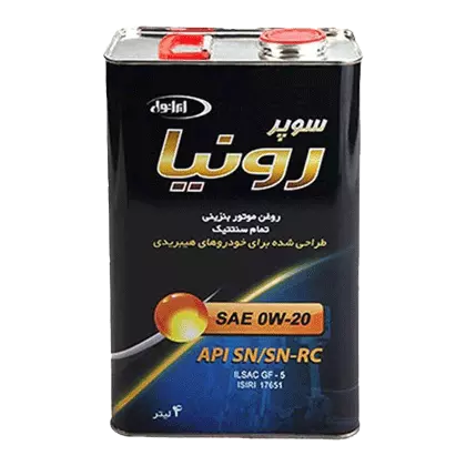 روغن موتور ايرانول سوپر رونيا 0W20 با حجم 4 لیتر فلزی فروشگاه انلاین سانیار