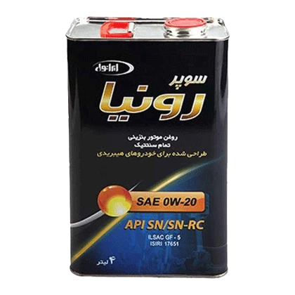 روغن موتور ايرانول سوپر رونيا 0W20 با حجم 4 لیتر فلزی